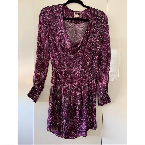 haute hippie purple dress Haute Hippie Maxi Dress Womens Flutter Cap Sleeve Ruffle Feathers  Multicolor XL